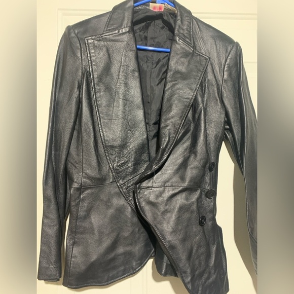 Newport News Women’s Leather Blazer Coat Jacket, size 14, Black, Preloved - Picture 1 of 4